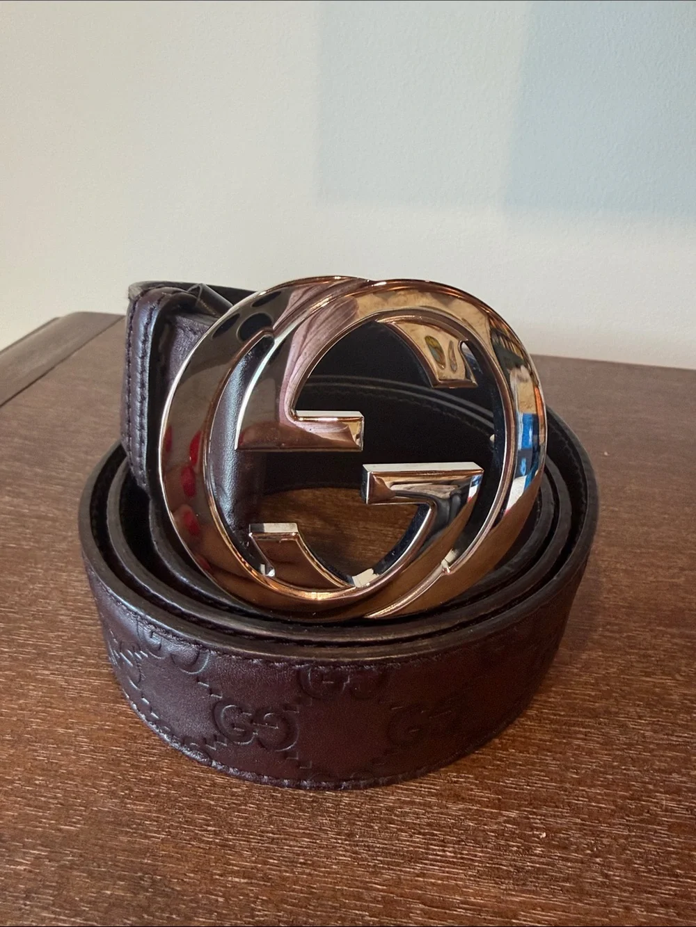 Gucci Brown Leather Belt with Gold Interlocking G Buckle